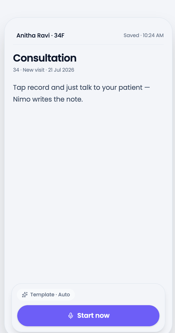 The same recording flow ending in a physiotherapy note